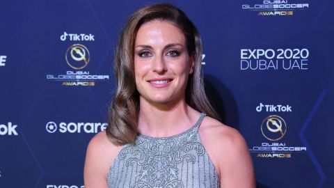 Barcelona's Spanish midfielder Alexia Putellas poses for pictures ahead of the 2021 Globe Soccer Awards at the Burj Khalifa in Dubai.