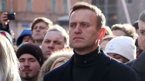 Russian opposition leader Alexey Navalny is seen at a demonstration in Moscow in 2019.