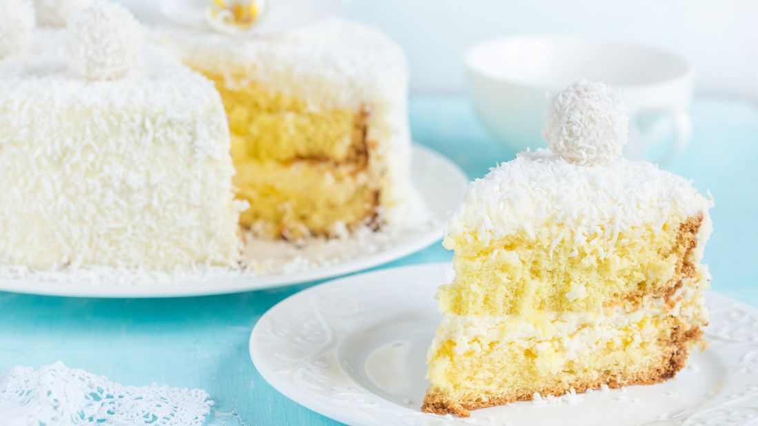 <strong>Coconut cake, Southern states.</strong> The lovely coconut-covered layer cake is present at many an occasion in the South.