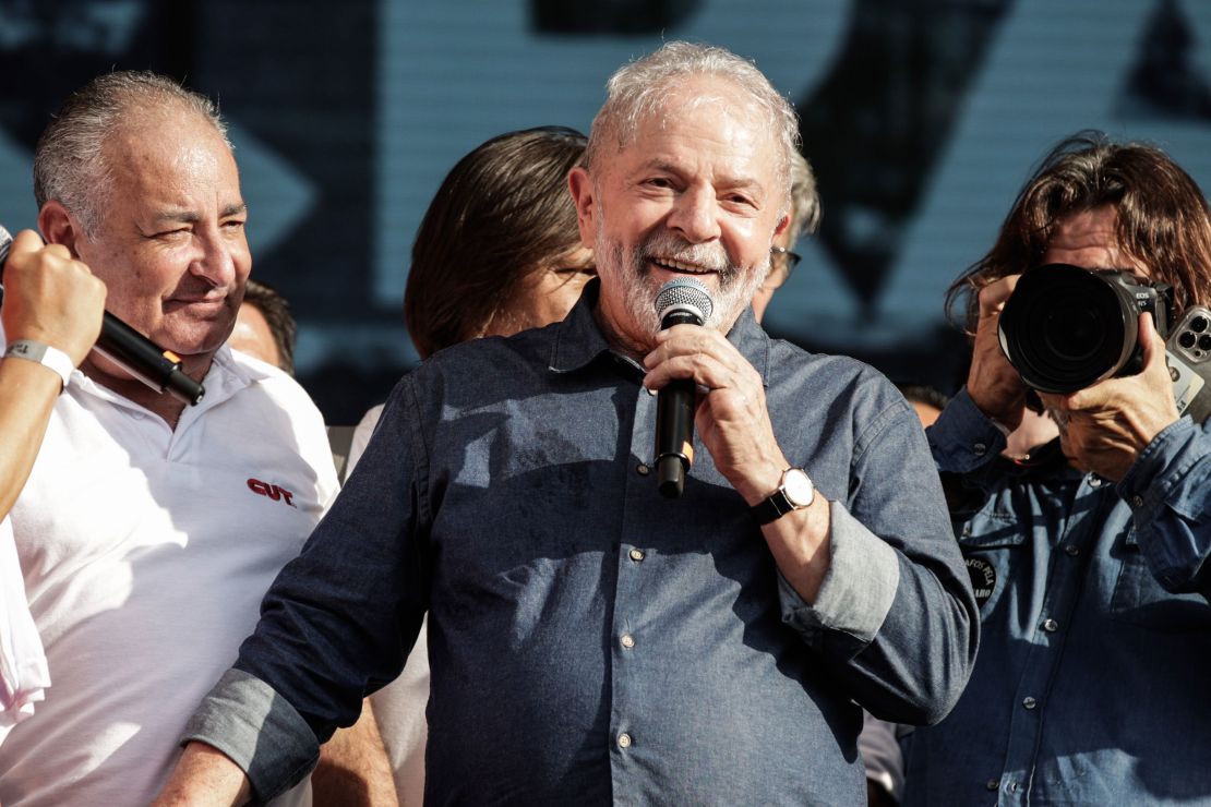 Da Silva speaks during an event organized by workers' unions on International Workers' Day in Sao Paulo, Brazil, on Sunday, May 1, 2022.