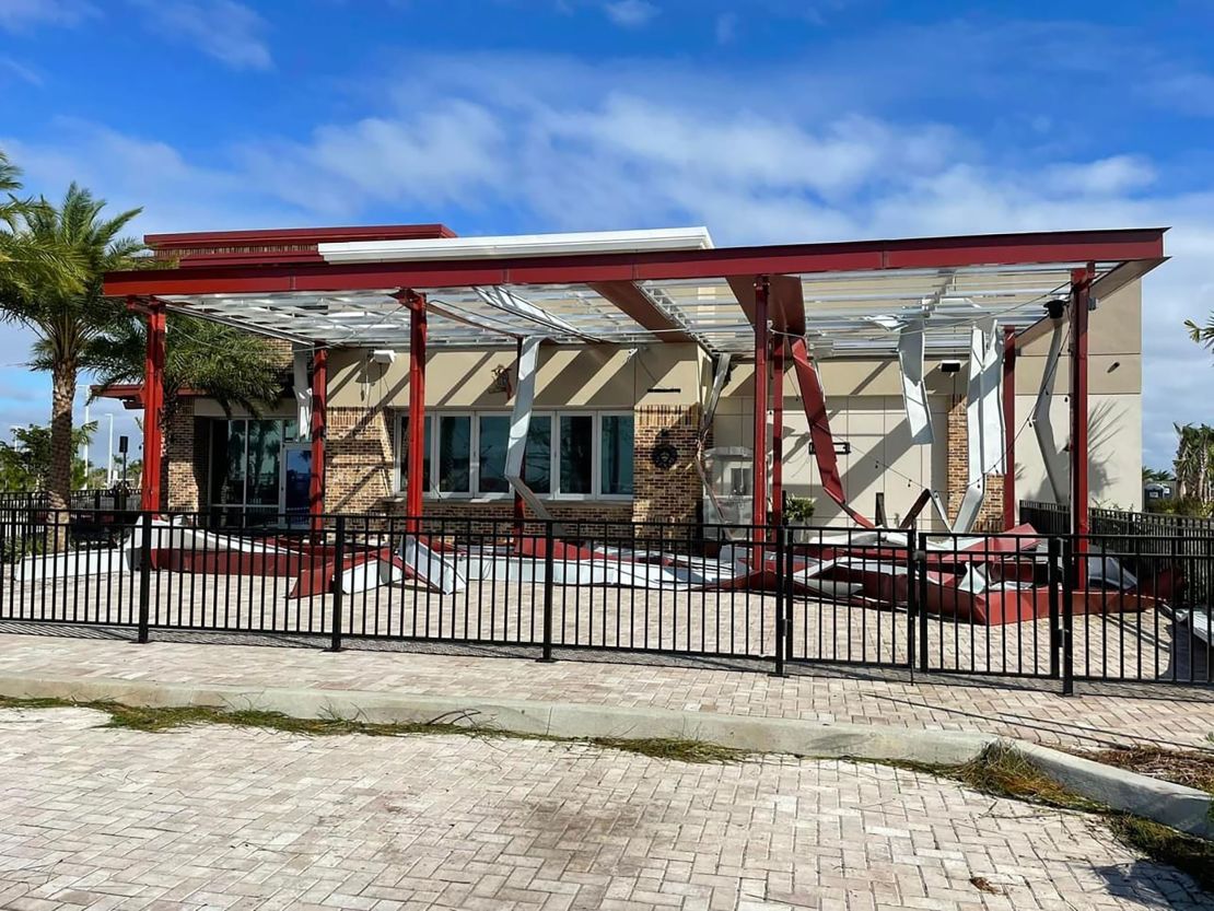 A damaged building is seen in Babcock Ranch after Hurricane Ian.