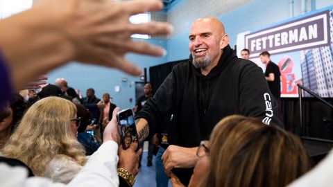 Democratic candidate for U.S. Senate Lt. Gov. John Fetterman greets supporters during a campaign rally at the Dorothy Emanuel Recreation Center in Philadelphia on Saturday, September 24, 2022. 