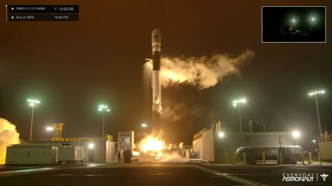 A private rocket with no one on board lifts off Saturday morning in California.
