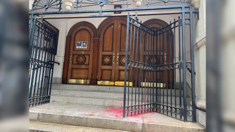 St. Nicholas Russian Orthodox Cathedral, located on the Upper East Side in New York, was vandalized with red paint on Friday night. 
