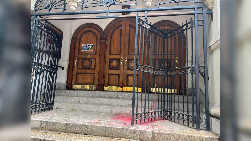 NYC: Russian Orthodox cathedral splashed with red paint