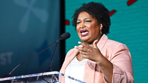Stacey Abrams speaks in New Orleans on July 2, 2022.
