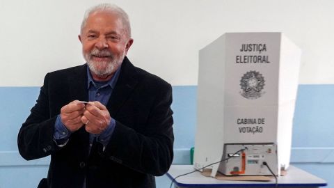 Luiz Inacio Lula da Silva votes at a polling station in Sao Bernardo do Campo, on the outskirts of Sao Paulo on October 2, 2022.