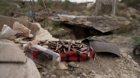 Discarded bullets at an abandoned Russian checkpoint on the outskirts of Lyman, Ukraine, on October 2, 2022.