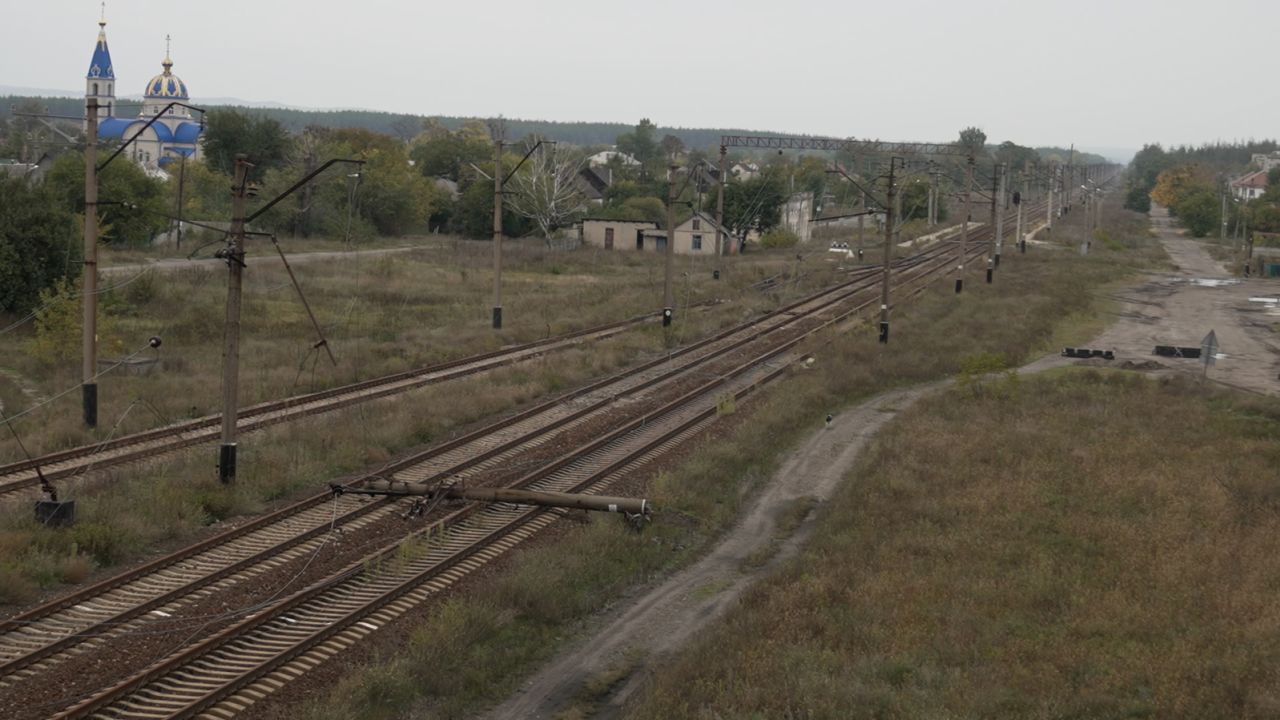 Lyman is split in two by multiple railway tracks, pictured on October 2, 2022.