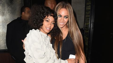 Sisters Solange Knowles and Beyonce attend the Balmain and Olivier Rousteing party after the Met Gala Celebration on May 02, 2016, in New York, New York.  