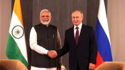 Russian President Vladimir Putin meets with India's Prime Minister Narendra Modi on the sidelines of the Shanghai Cooperation Organisation (SCO) leaders' summit in Samarkand on September 16, 2022. 