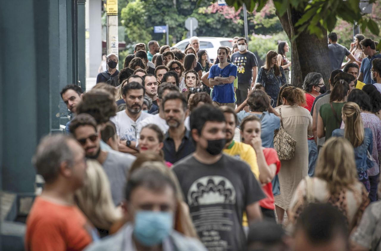 People wait in line at a voting station in Belo Horizonte, Brazil, on October 2.