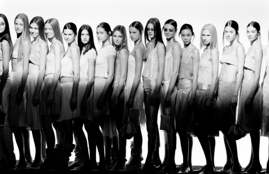 The designer has always been a pioneer of timeless elegance. Here, models line up for the Emporio Armani Spring-Summer show in 2000.