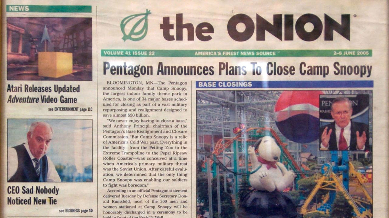 The last print issue of The Onion from early June 2005, is photographed Sept. 27, 2005, in Denver.