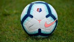 BOYDS, MD - JUNE 29: A Nike Merlin official NWSL match soccer ball sits on the grass field during the National Womens Soccer League (NWSL) game between the North Carolina Courage and Washington Spirit June 29, 2019 at Maureen Hendricks Field at Maryland SoccerPlex in Boyds, MD. (Photo by Randy Litzinger/Icon Sportswire via Getty Images)