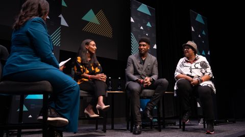 From left: Alfa Demmellash, CEO of Rising Tide Capital; Brandon Andrews, co-founder of Gauge; and  Gayle Jennings O'Byrne, co-founder of the Wocstar Fund, discuss what needs to happen to support Black entrepreneurs.