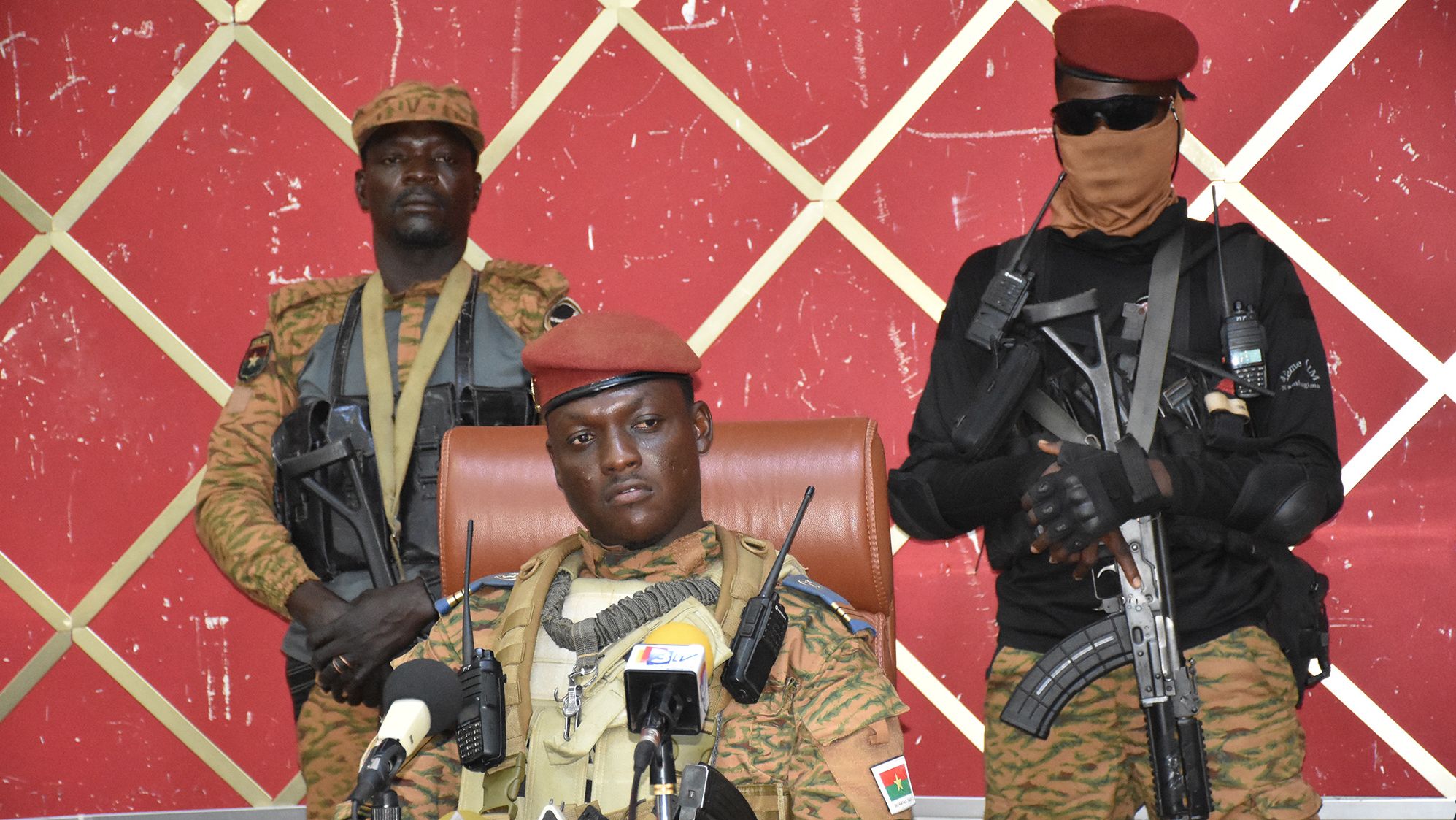 Burkina Faso's new coup leader Captain Ibrahim Traore gives a news conference on October 2, 2022 in Ouagadougou, Burkina Faso.