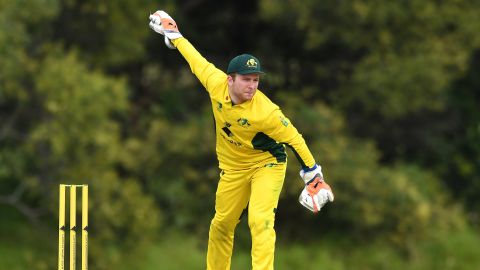 Nero returns the ball during a match at the International Cricket Inclusion Series.