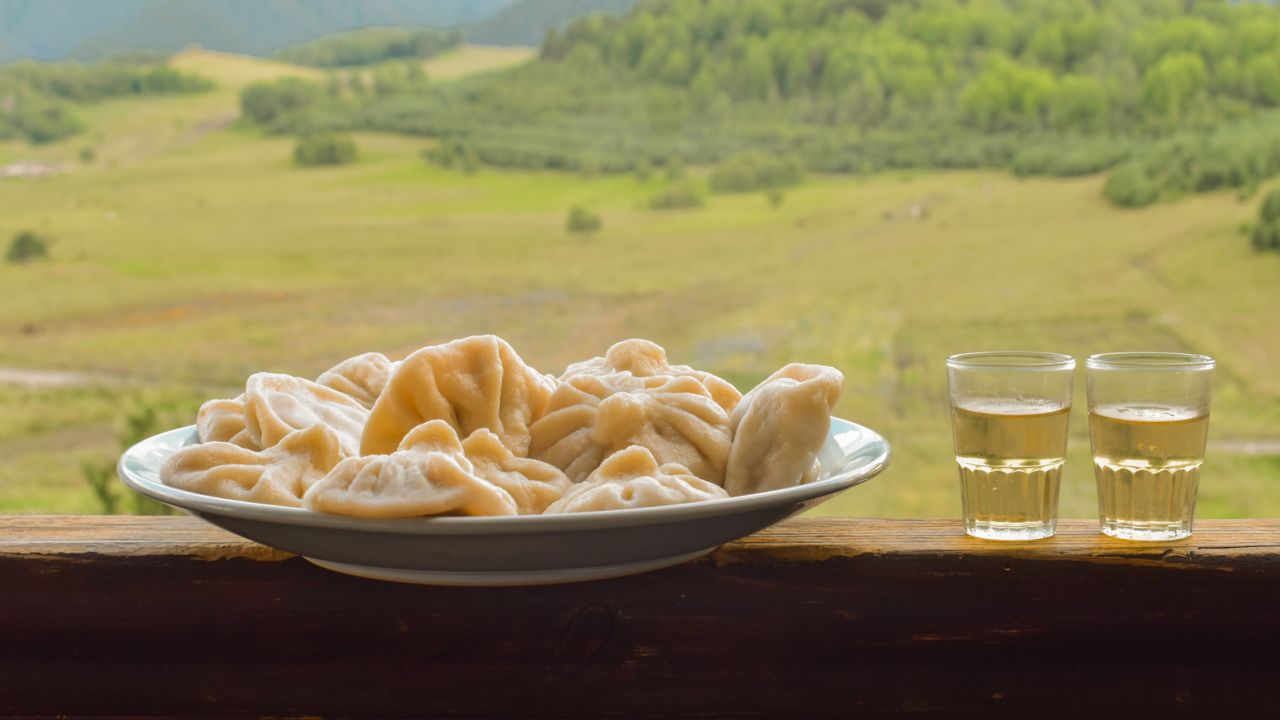 Khinkali dumplings are filled with minced sheep.