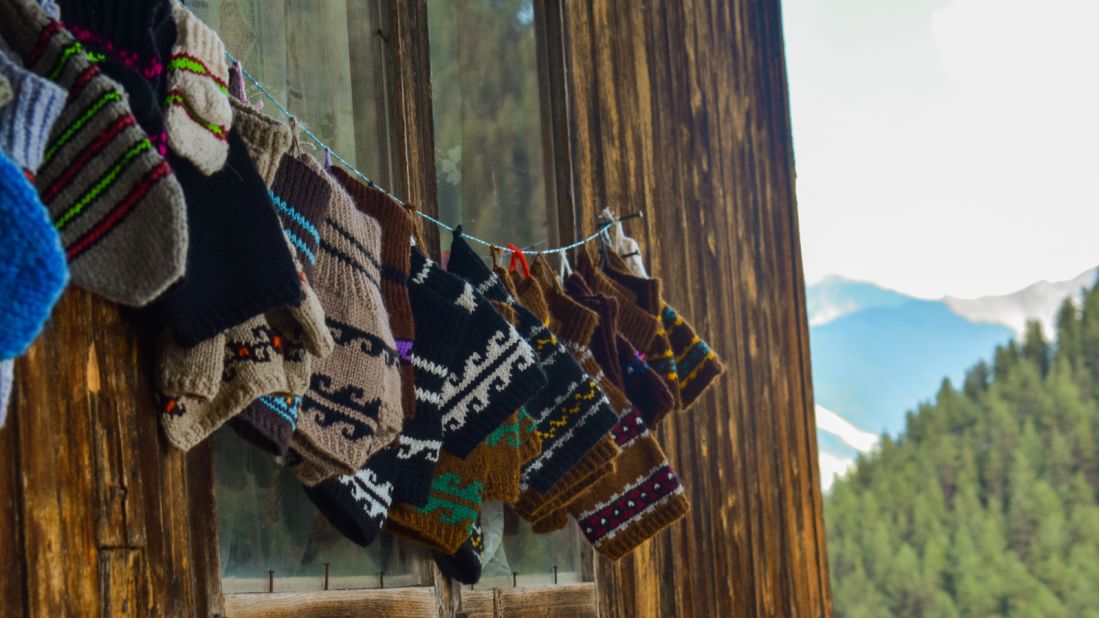 <strong>Socks appeal: </strong>Colorful woolen socks, hand-knitted by a local woman known as Masho Bebo, can be bought by hikers passing through the village.