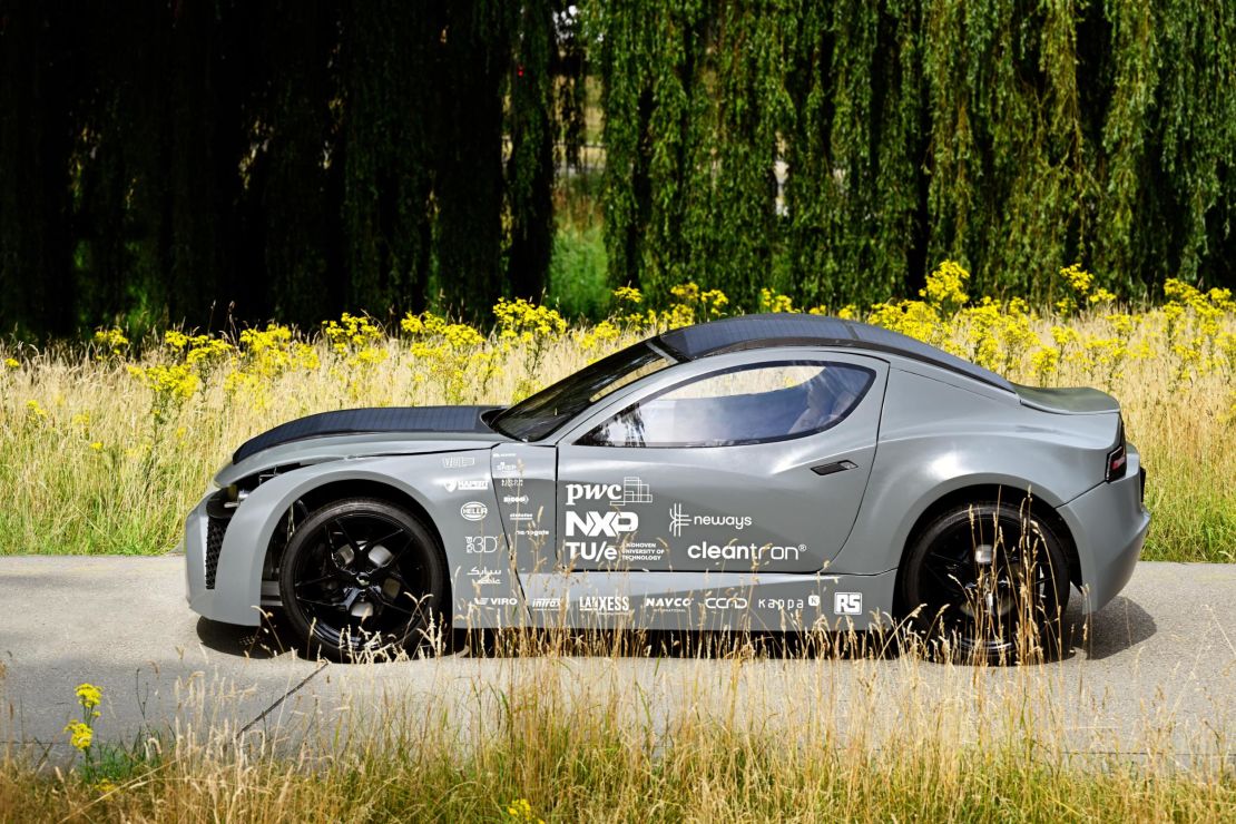 Two carbon capture filters beneath the car trap and store CO2, helping to offset the vehicles driving and production emissions.