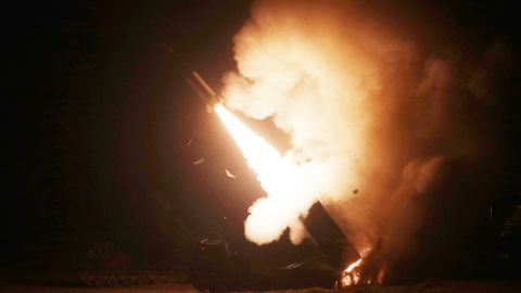 A surface-to-surface missile is fired into the sea off the east coast in this handout picture provided by the Defense Ministry, South Korea, October 5, 2022.