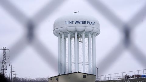 The Flint water plant tower is seen on January 6.
