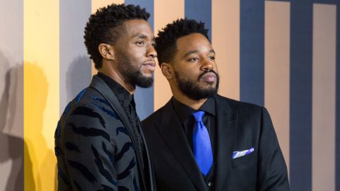 Chadwick Boseman (L) and Ryan Coogler (R) at the premiere for "Black Panther" in London in 2018.