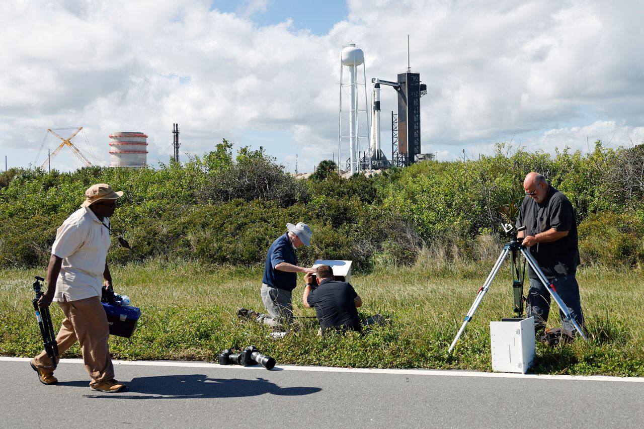 Photographers set up remote cameras on Tuesday to capture the SpaceX rocket.