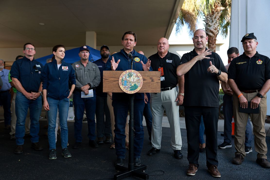 Florida Gov. Ron DeSantis speaks during a news conference Tuesday in Cape Coral, Florida.
