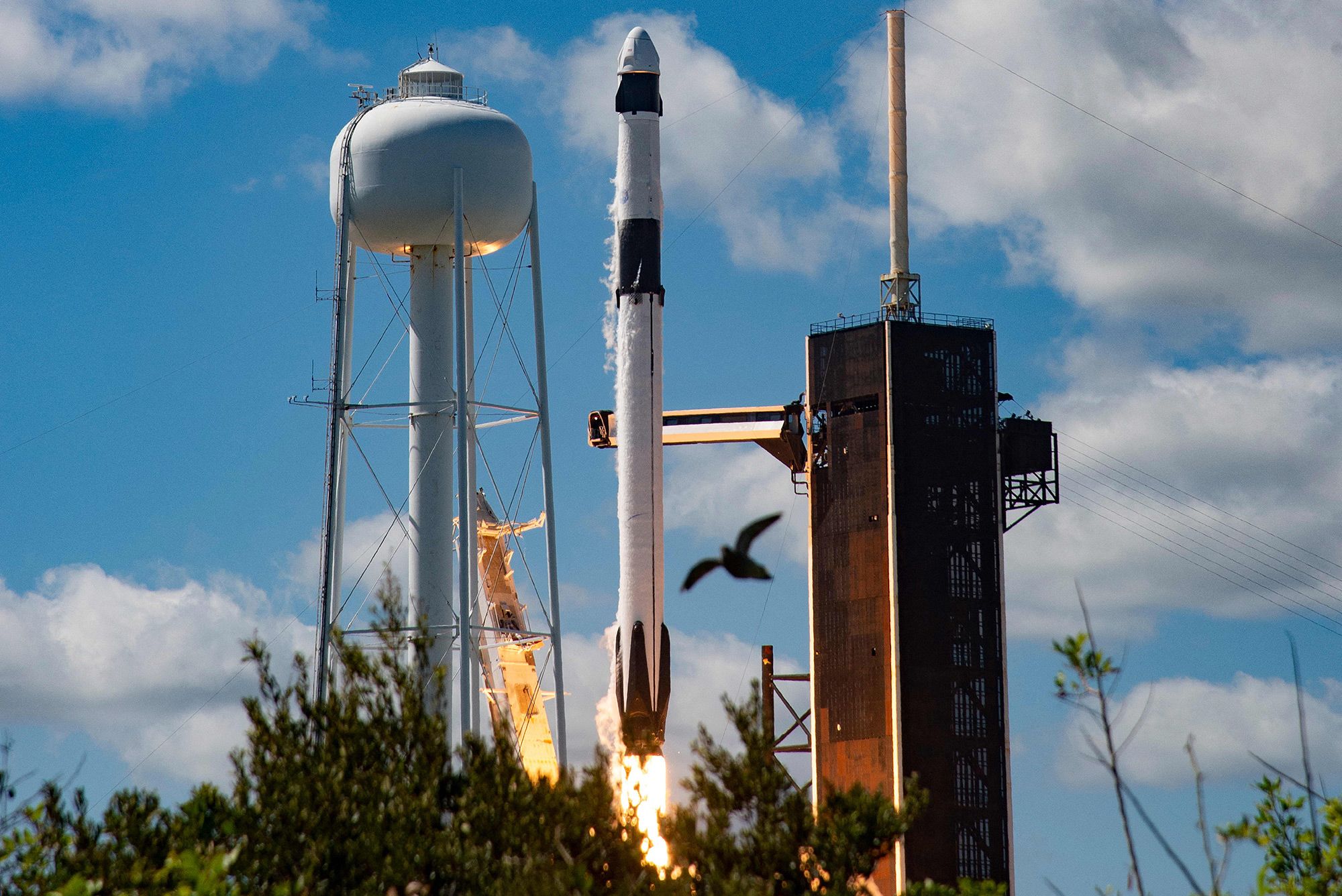 The rocket lifts off from the Kennedy Space Center.