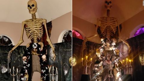 New Jersey couple Vicky Euell and Glenn Grimstad celebrated their 2021 Halloween wedding with a Skelly altar. 