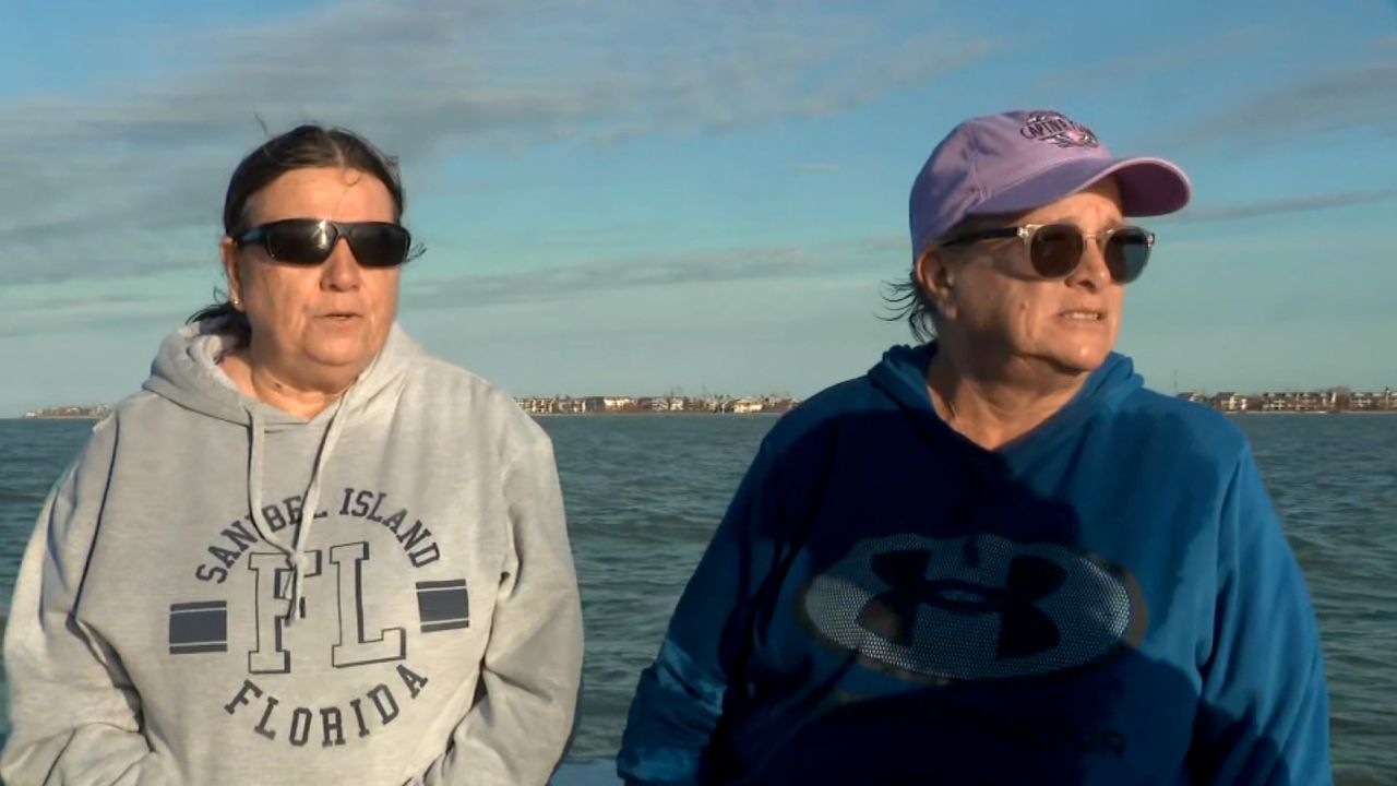 Julie Emig and Vicki Paskaly returned to Sanibel Island by boat to check on their home. 