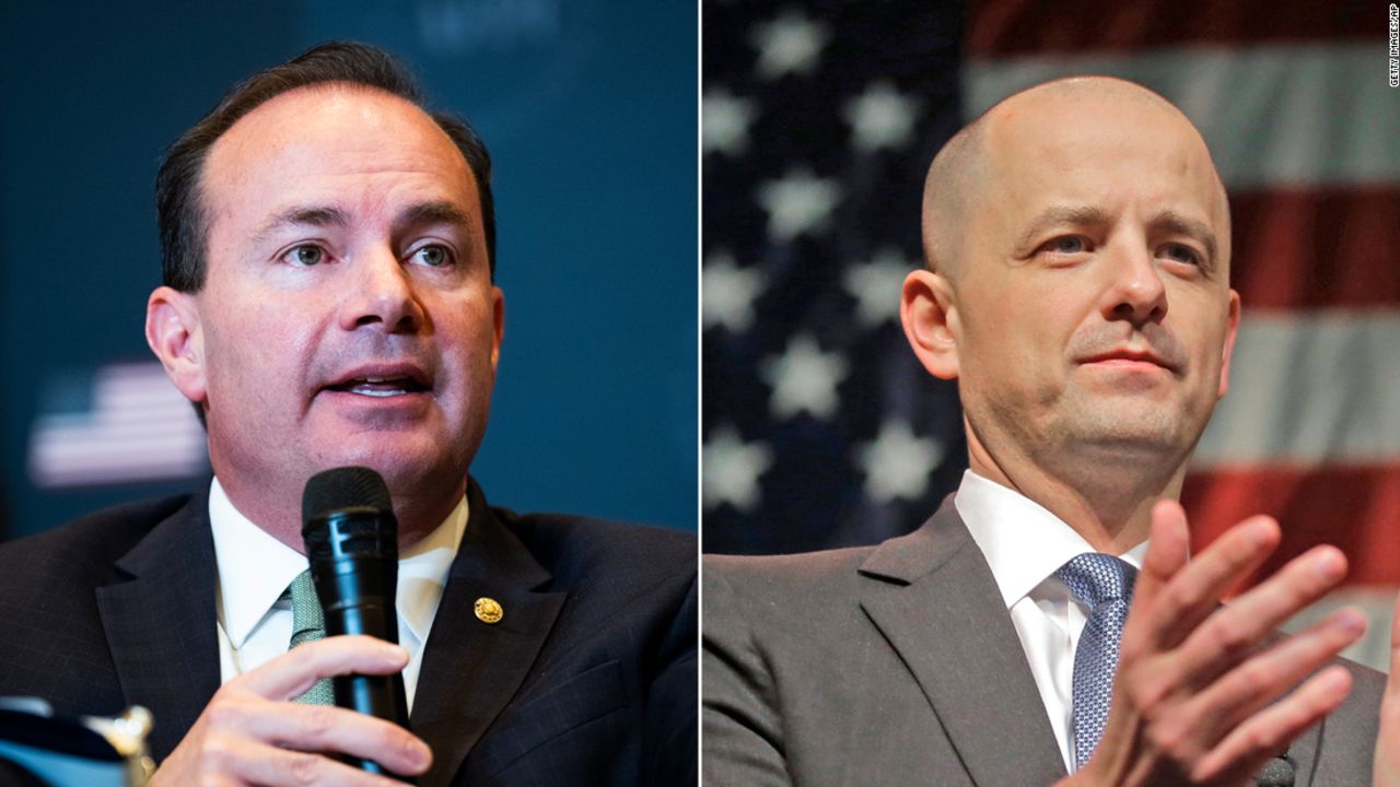 Utah Sen. Mike Lee, left, is facing a challenge from independent Evan McMullin this year. 