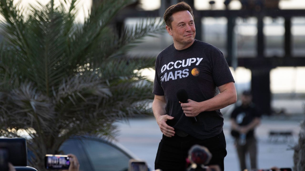 BOCA CHICA BEACH, TX - AUGUST 25: SpaceX founder Elon Musk walks on stage during a T-Mobile and SpaceX joint event on August 25, 2022 in Boca Chica Beach, Texas. The two companies announced plans to work together to provide T-Mobile cellular service using Starlink satellites. (Photo by Michael Gonzalez/Getty Images)