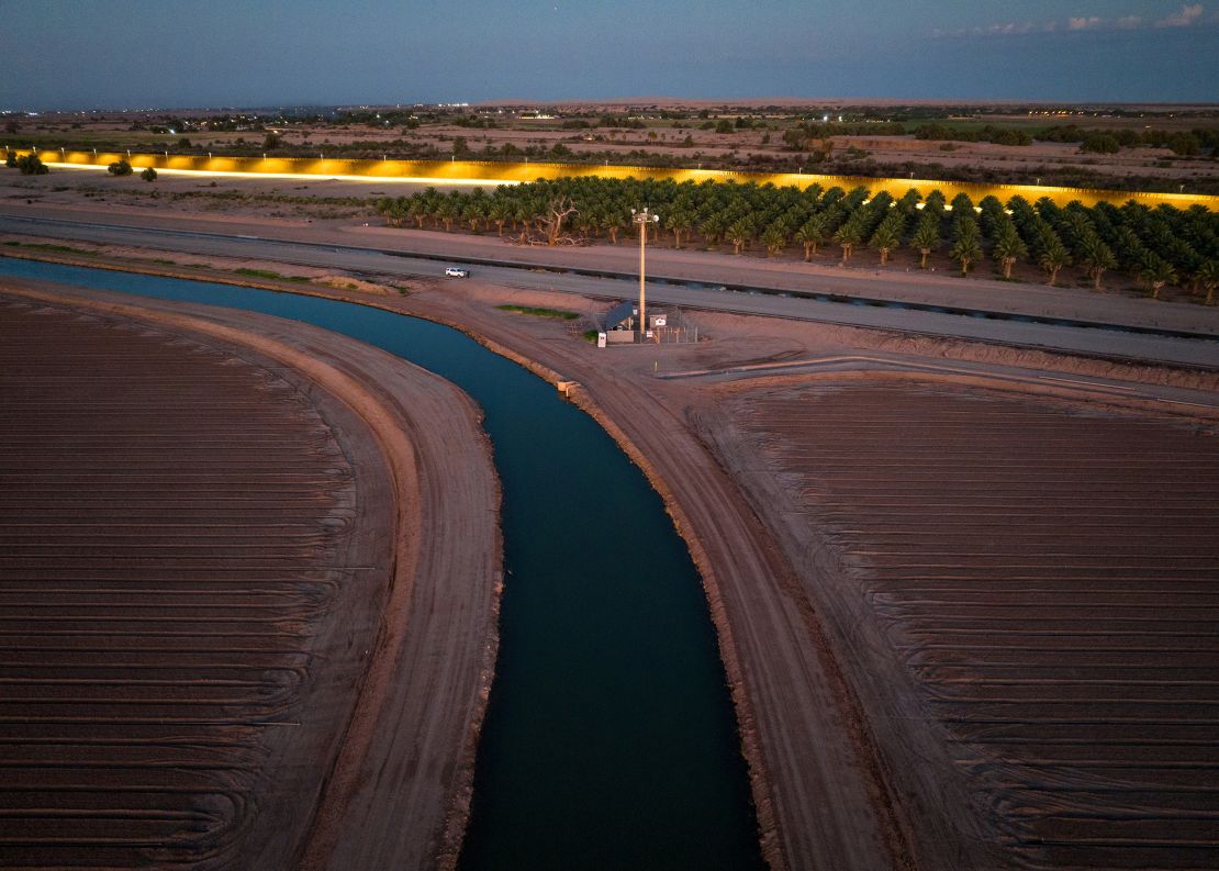 The All-American Canal carries Colorado River water to irrigate farms in southern California's Imperial Valley.