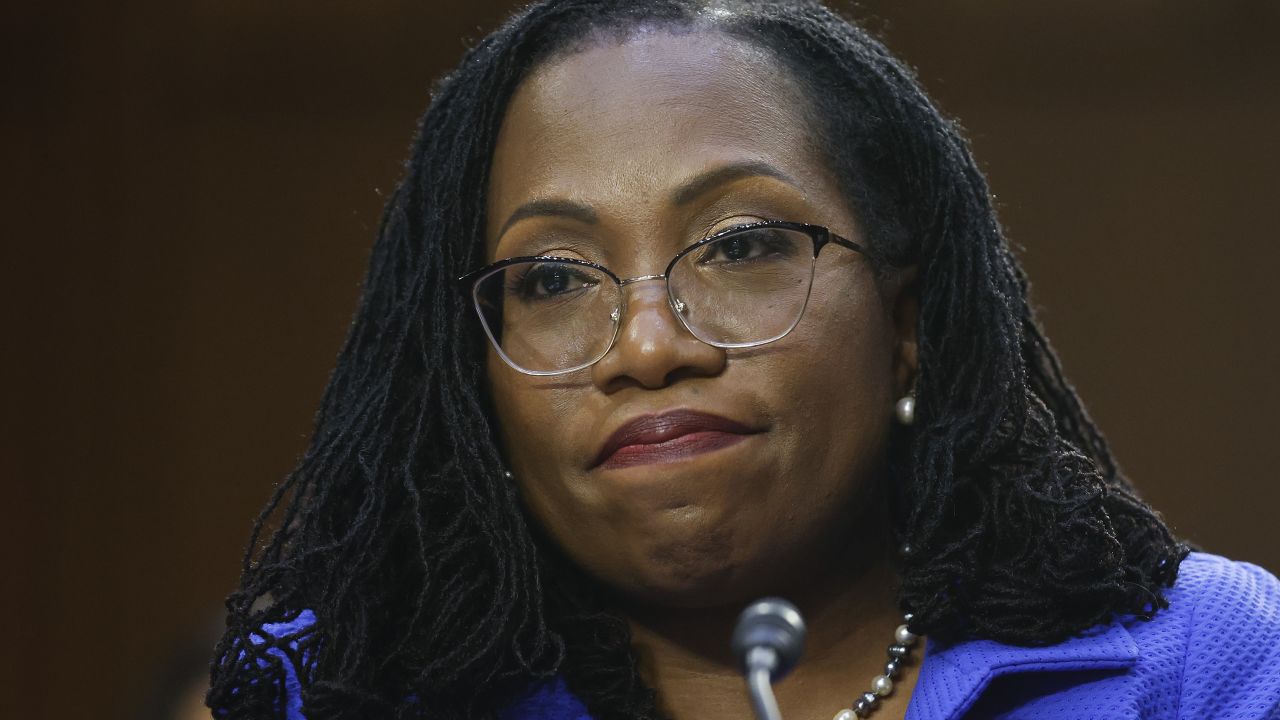 WASHINGTON, DC - MARCH 23:  While being questioned by Sen. Ted Cruz (R-TX), Supreme Court nominee Judge Ketanji Brown Jackson testifies during her confirmation hearing before the Senate Judiciary Committee in the Hart Senate Office Building on Capitol Hill March 23, 2022 in Washington, DC. Judge Ketanji Brown Jackson, President Joe Biden's pick to replace retiring Justice Stephen Breyer on the U.S. Supreme Court, would become the first Black woman to serve on the Supreme Court if confirmed. (Photo by Chip Somodevilla/Getty Images)