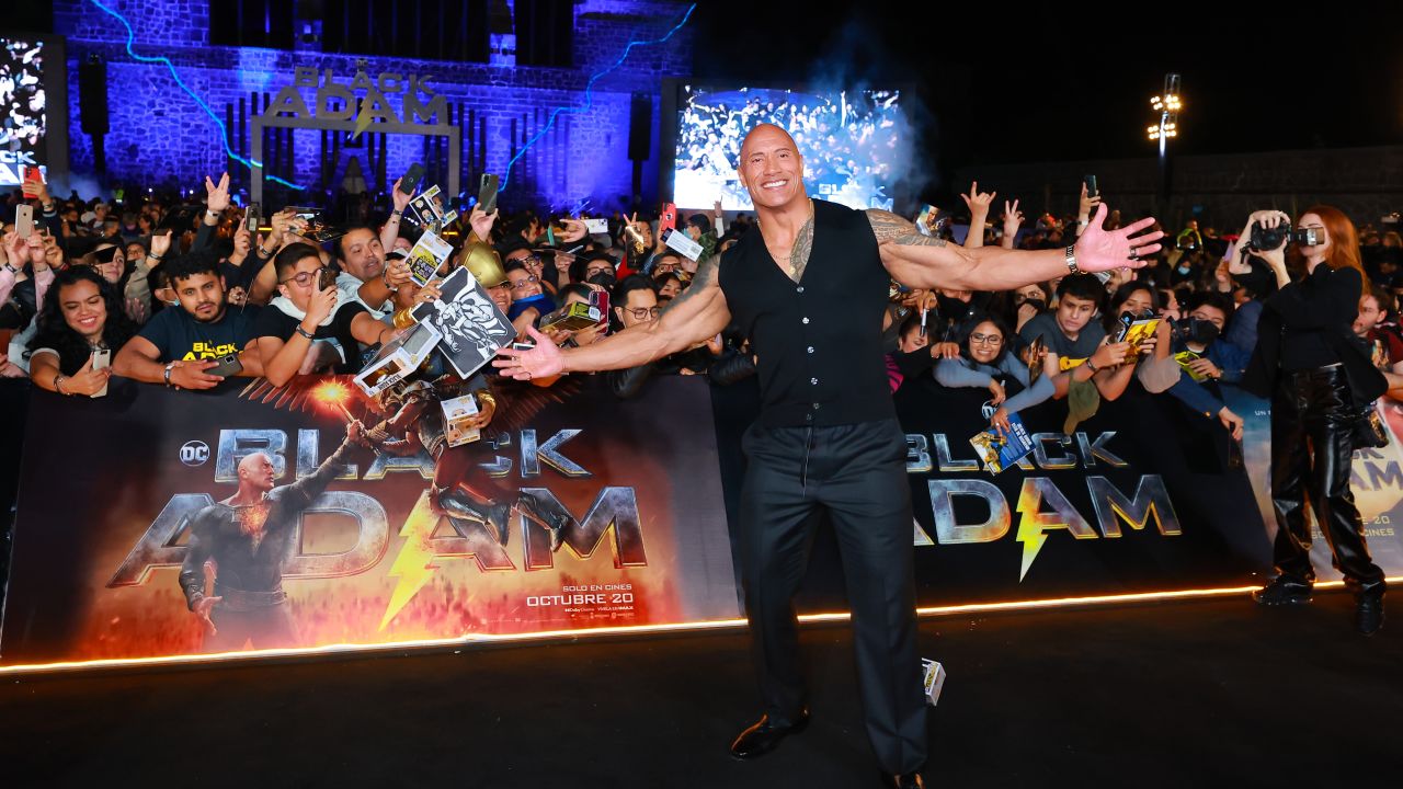 Dwayne Johnson poses during the black carpet for the "Black Adam" Fan Event at Museo Anahuacalli on October 03, 2022 in Mexico City.