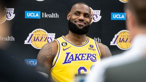 LeBron James answers questions from the media during Media Day 2022 at the UCLA Health Training Center in El Segundo on Monday, September 26, 2022.