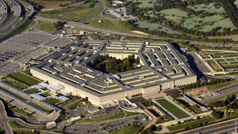 US Department of Defense building in Washington DC overlooking aerial view from above