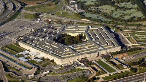 US Pentagon in Washington DC building looking down aerial view from above