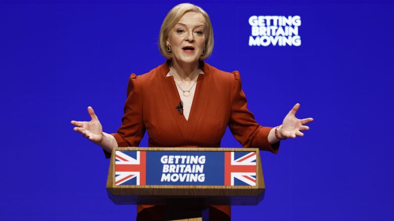 Prime Minister Liz Truss speaks during the final day of the Conservative Party Conference, on October 5, in Birmingham, England.