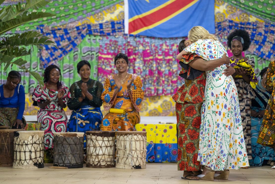 The Countess of Wessex hugs Jeanne Mukunilwa, a survivor of conflict-related sexual violence at the City of Joy, in Bukavu, South Kivu Province, during a visit to the Democratic Republic of Congo this week. 