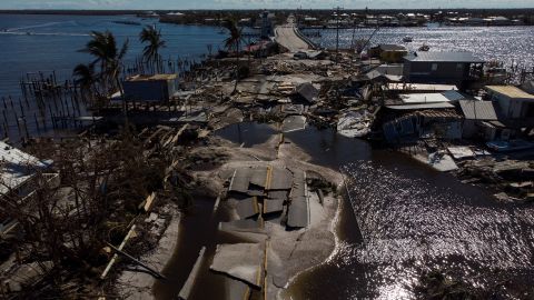 A view of the destroyed road between Florida's Matlacha and Pine Island after Hurricane Ian. 