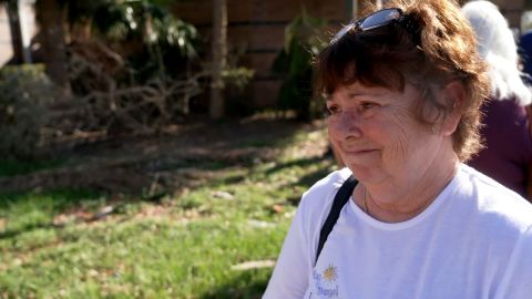 Susan Tadey waits in line at a Disaster Recovery Center in Fort Myers, Florida.