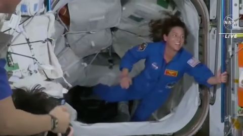 NASA astronaut Nicole Mann, the first Native American woman to travel to space, enters the International Space Station for the first time after the SpaceX capsule finishes docking. 