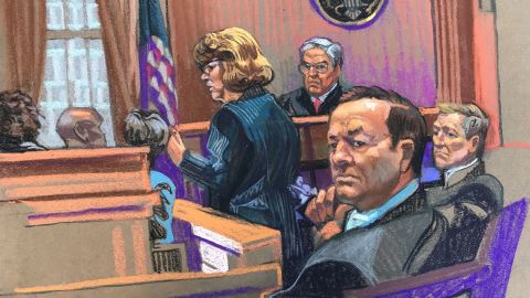 Jennifer Keller, an attorney for Kevin Spacey, is shown speaking in a courtroom sketch during Spacey's sexual misconduct trial on Thursday.