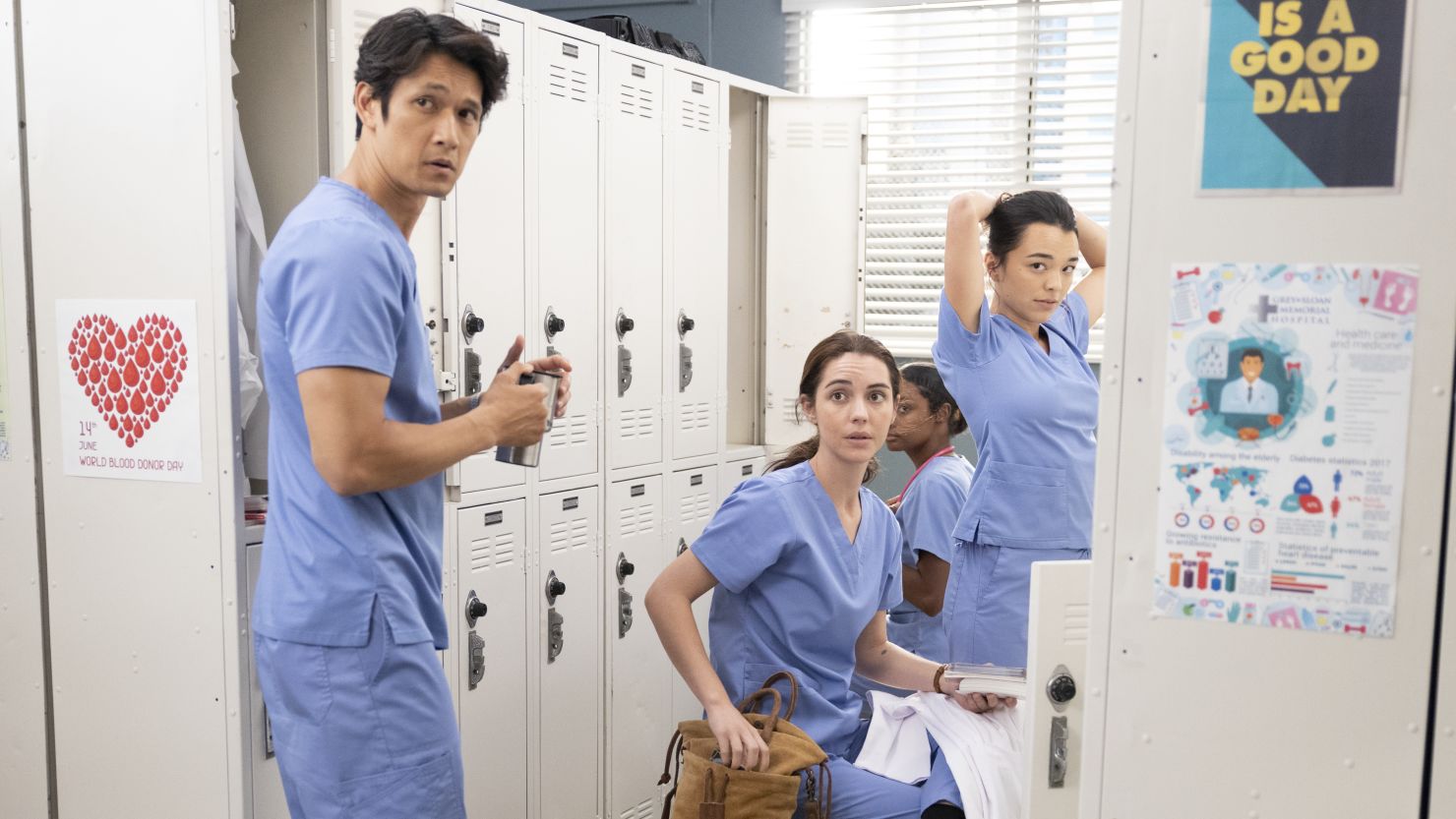 Harry Shum Jr., Adelaide Kane and Midori Francis in "Grey's Anatomy." 