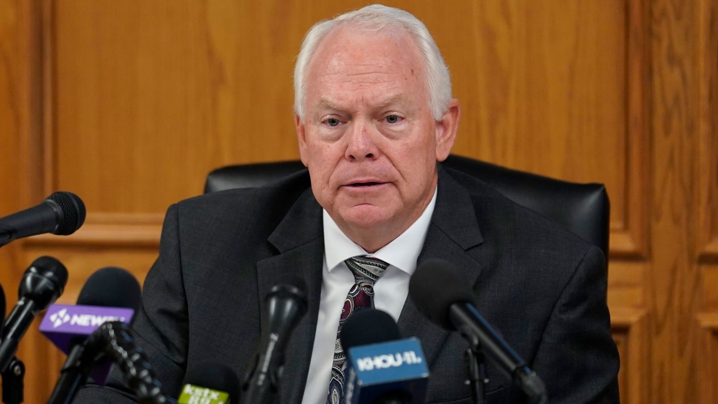 Uvalde Consolidated Independent School District Superintendent Hal Harrell speaks during a news conference about the school shooting at Robb Elementary, Thursday, June 9, 2022, in Uvalde, Texas.