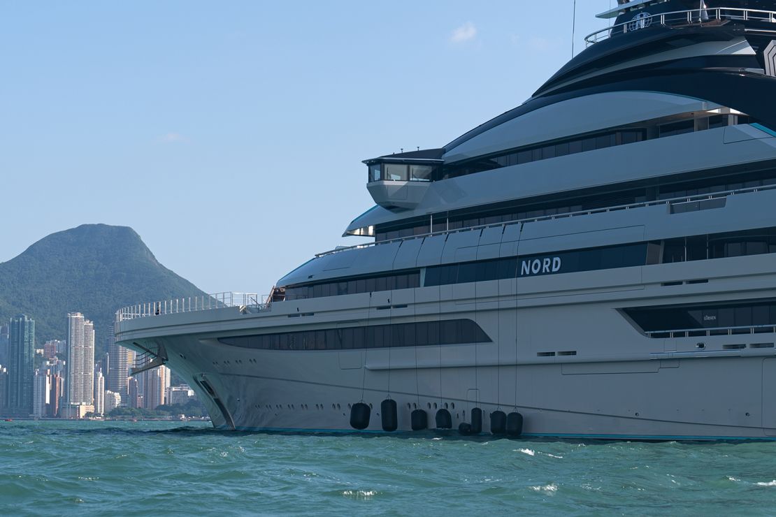 The superyacht "Nord," believed to belong to sanctioned Russian oligarch Alexei Mordashov, is seen in Hong Kong, October 2022.
